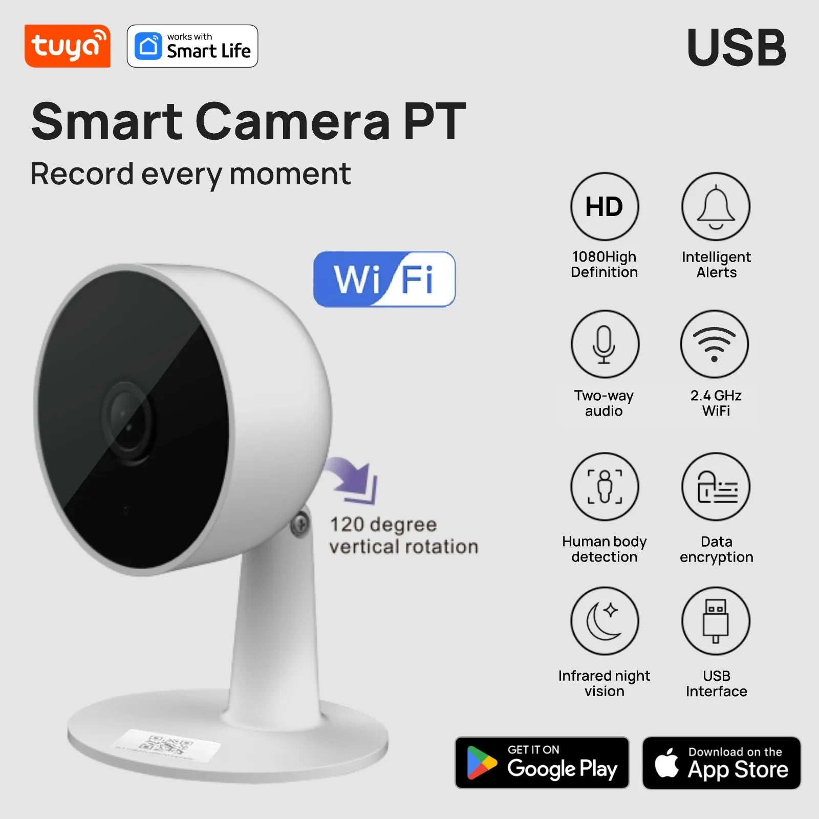 Caméra Smart 1080p avec micro et haut parleur
