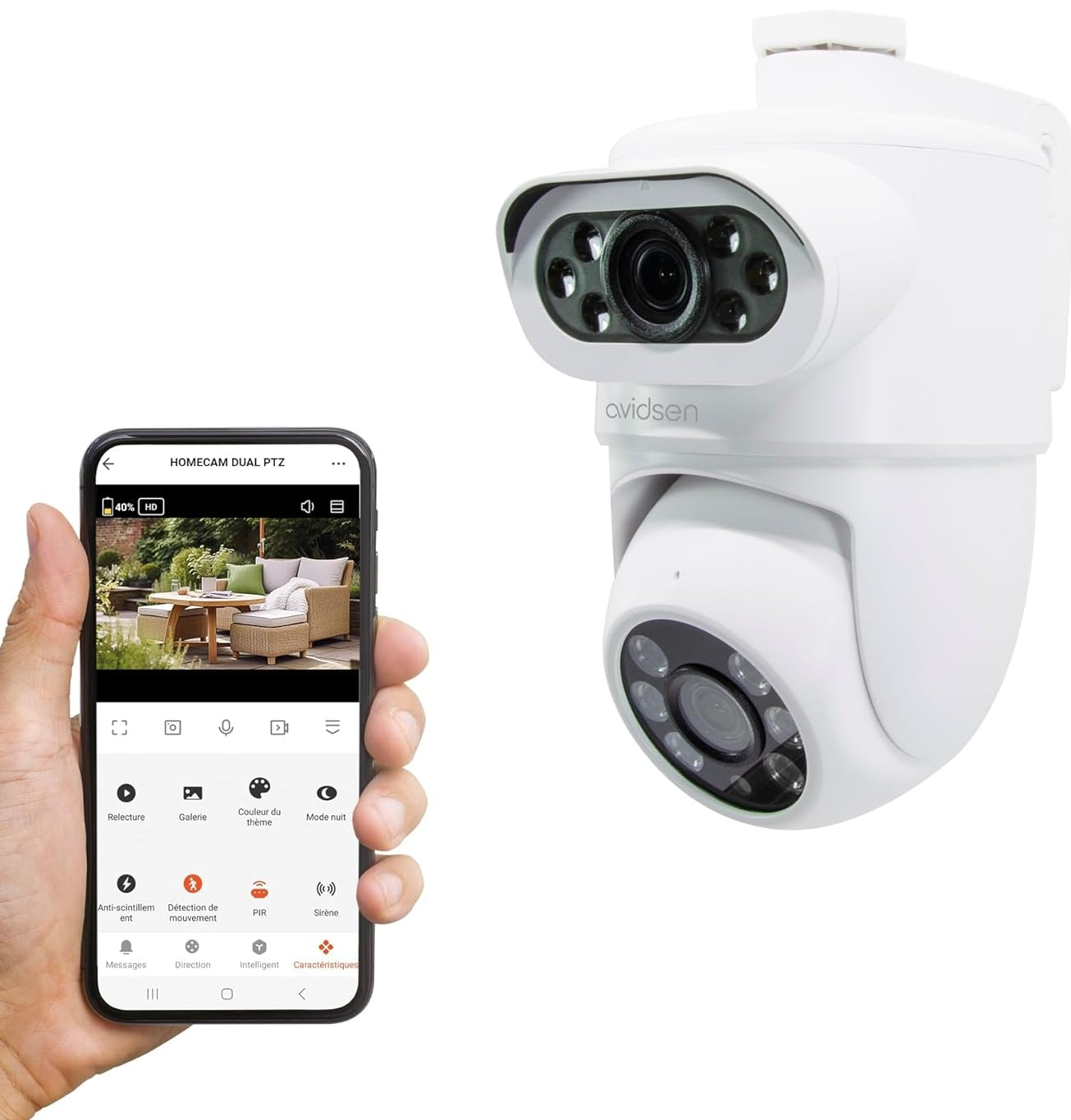 Caméra de surveillance double objectif extérieur