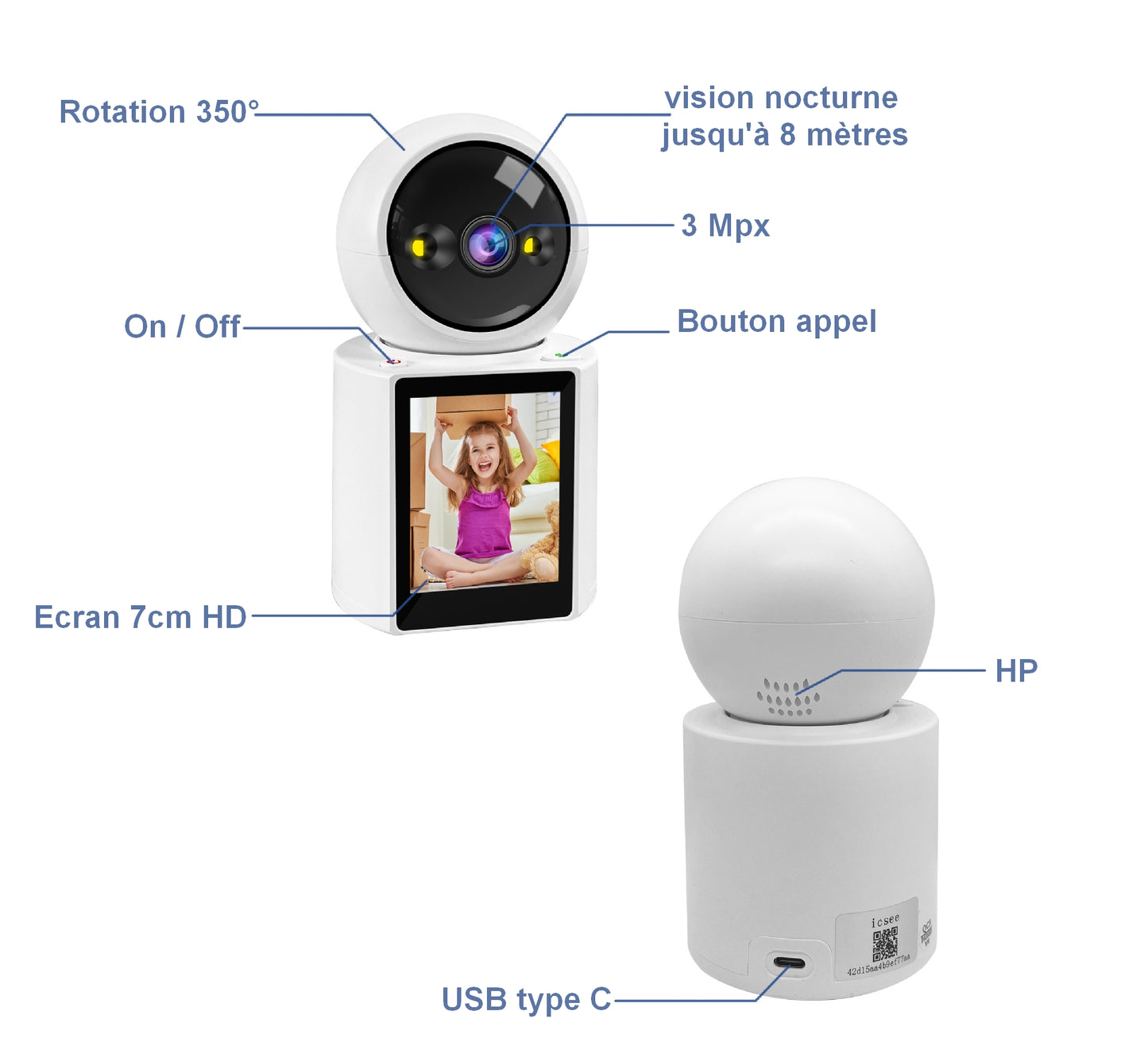 Caméra à double écran : appel en un clic